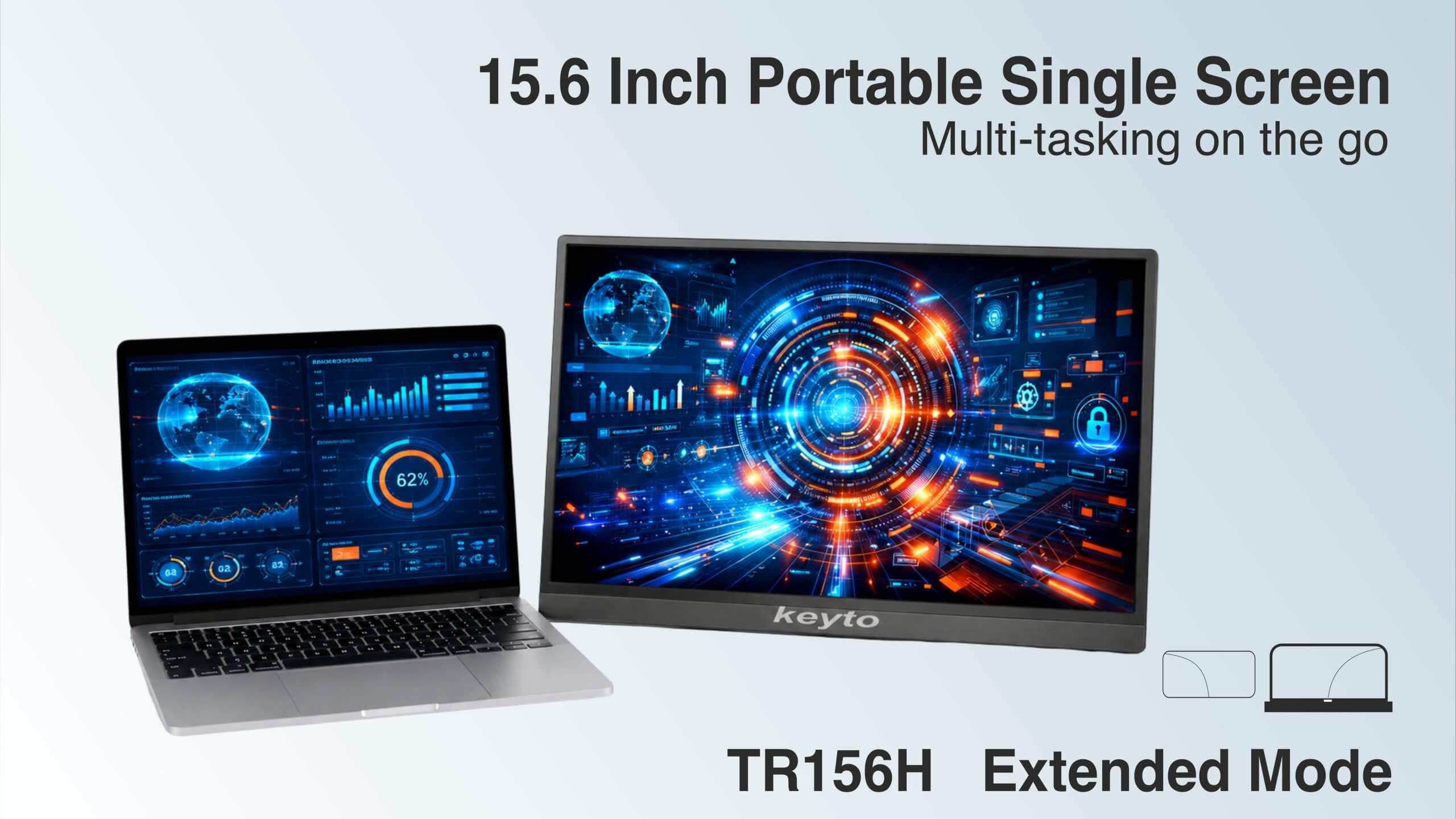 Keyto 15.6" Portable Monitor Full HD IPS Panel , Ultra-Slim Travel Screen