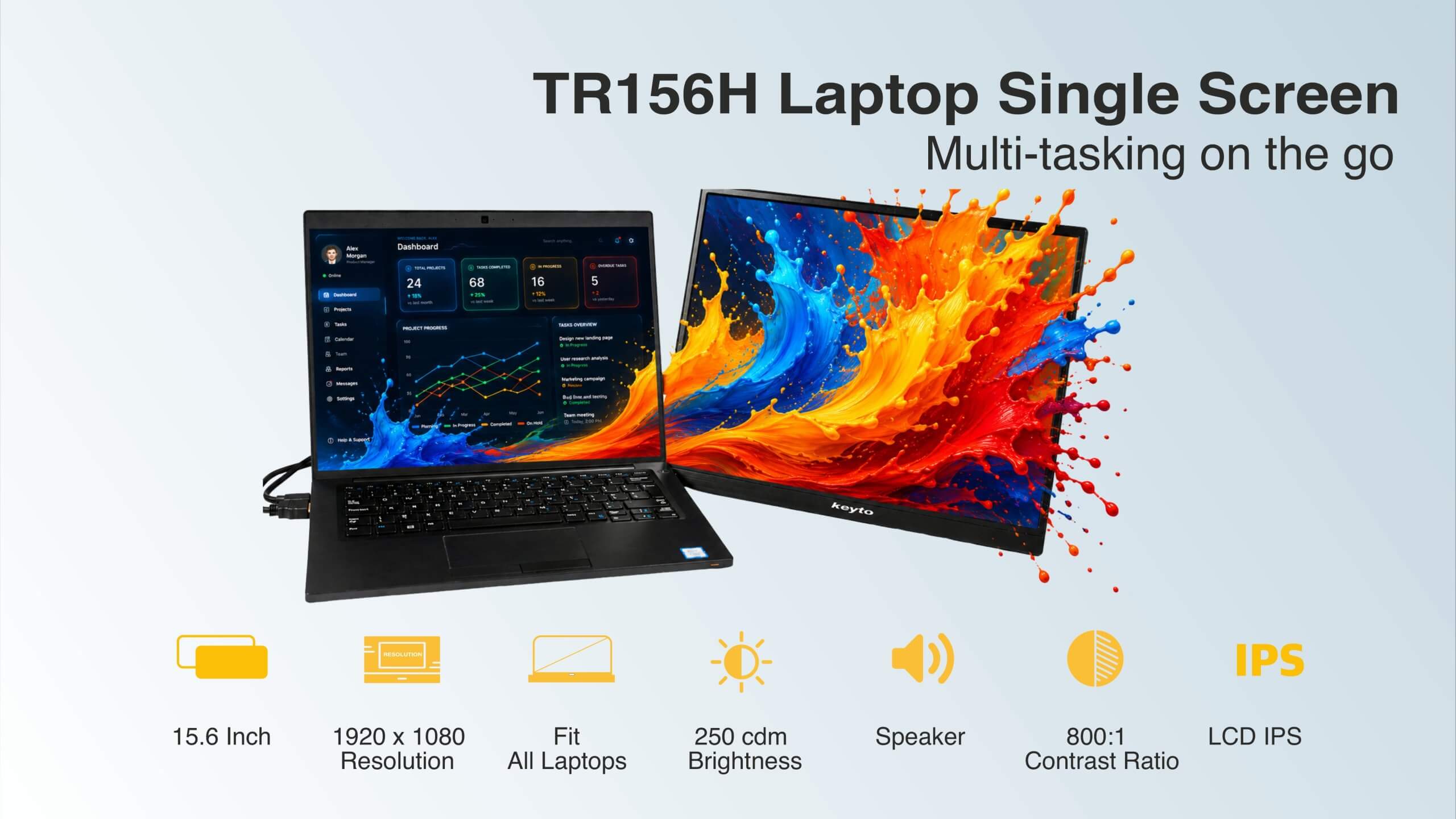 Keyto 15.6" Portable Monitor Full HD IPS Panel , Ultra-Slim Travel Screen