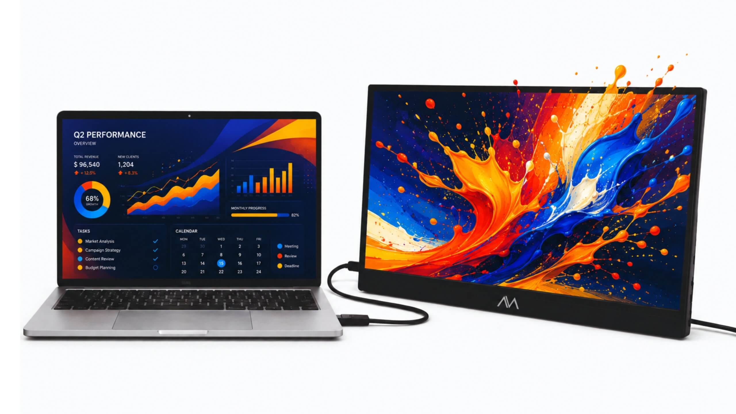 AM 15.6″ Portable Monitor, Full HD Resolution with Slim Design, Ultra High Quality Display