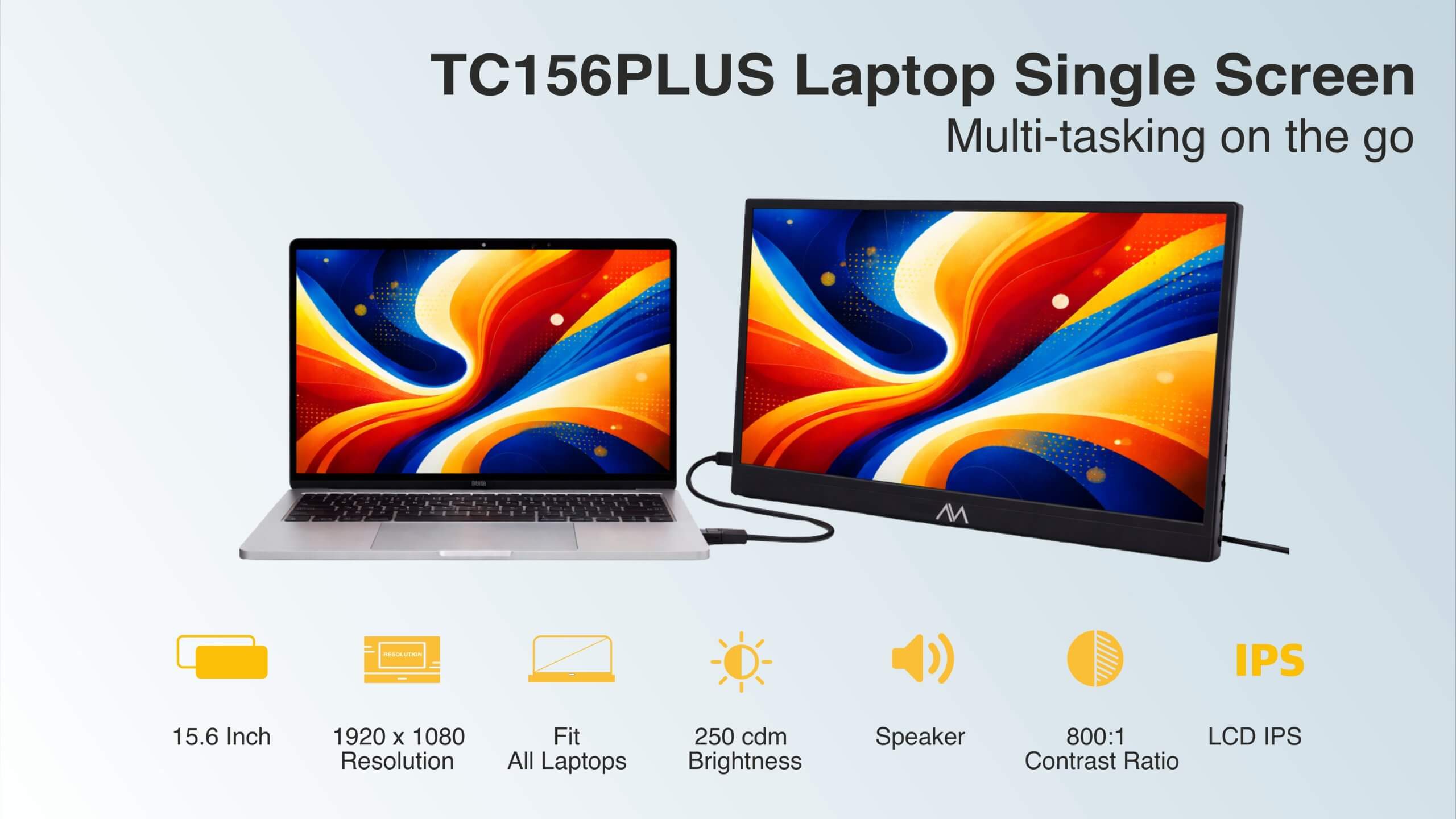AM 15.6″ Portable Monitor, Full HD Resolution with Slim Design, Ultra High Quality Display
