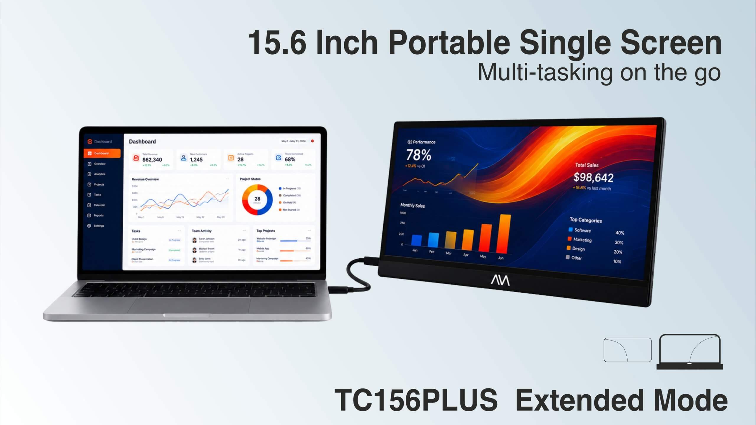 AM 15.6″ Portable Monitor, Full HD Resolution with Slim Design, Ultra High Quality Display