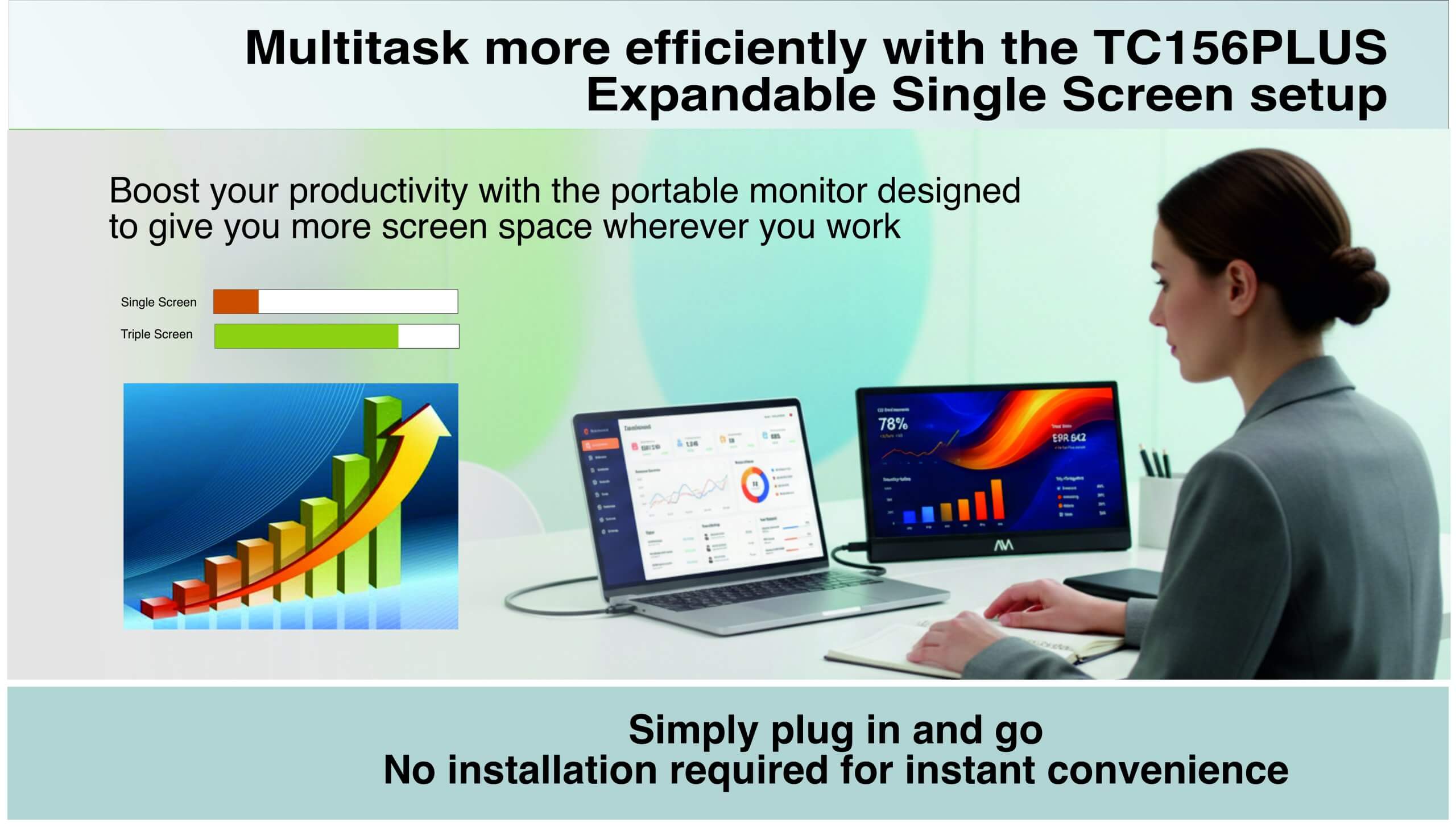 AM 15.6″ Portable Monitor, Full HD Resolution with Slim Design, Ultra High Quality Display